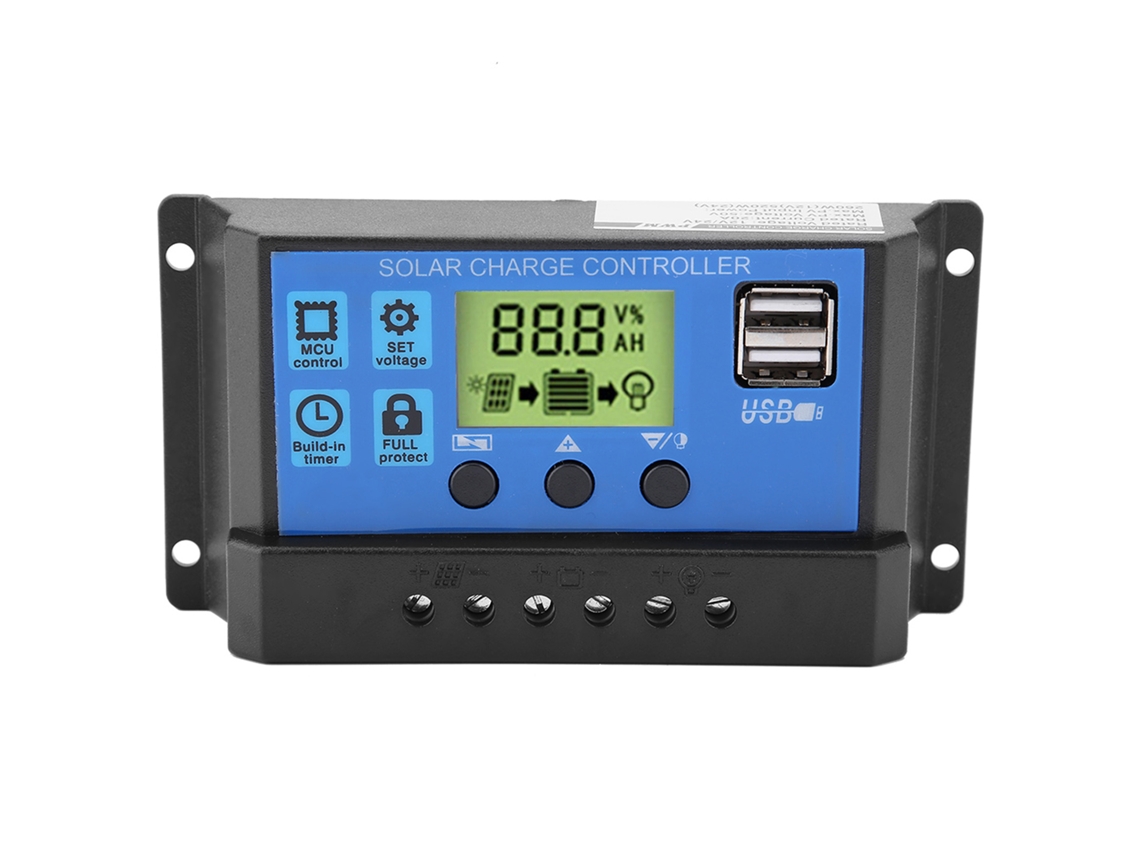 Controlador De Carga Solar Pwm 12v 24v 20a Com Tela Lcd E Regulador Usb Duplo (yjss-20a)