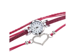 Relógio Feminino Fashion Pulseira Couro Pu Quartzo Strass Rosa Red
