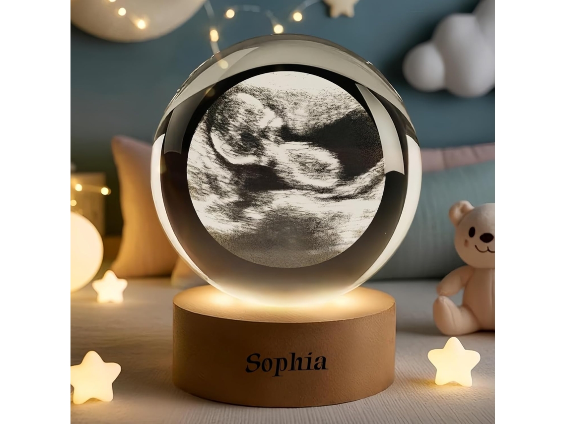 Luminária De Mesa Em Formato Bola Cristal Personalizada, Com Foto