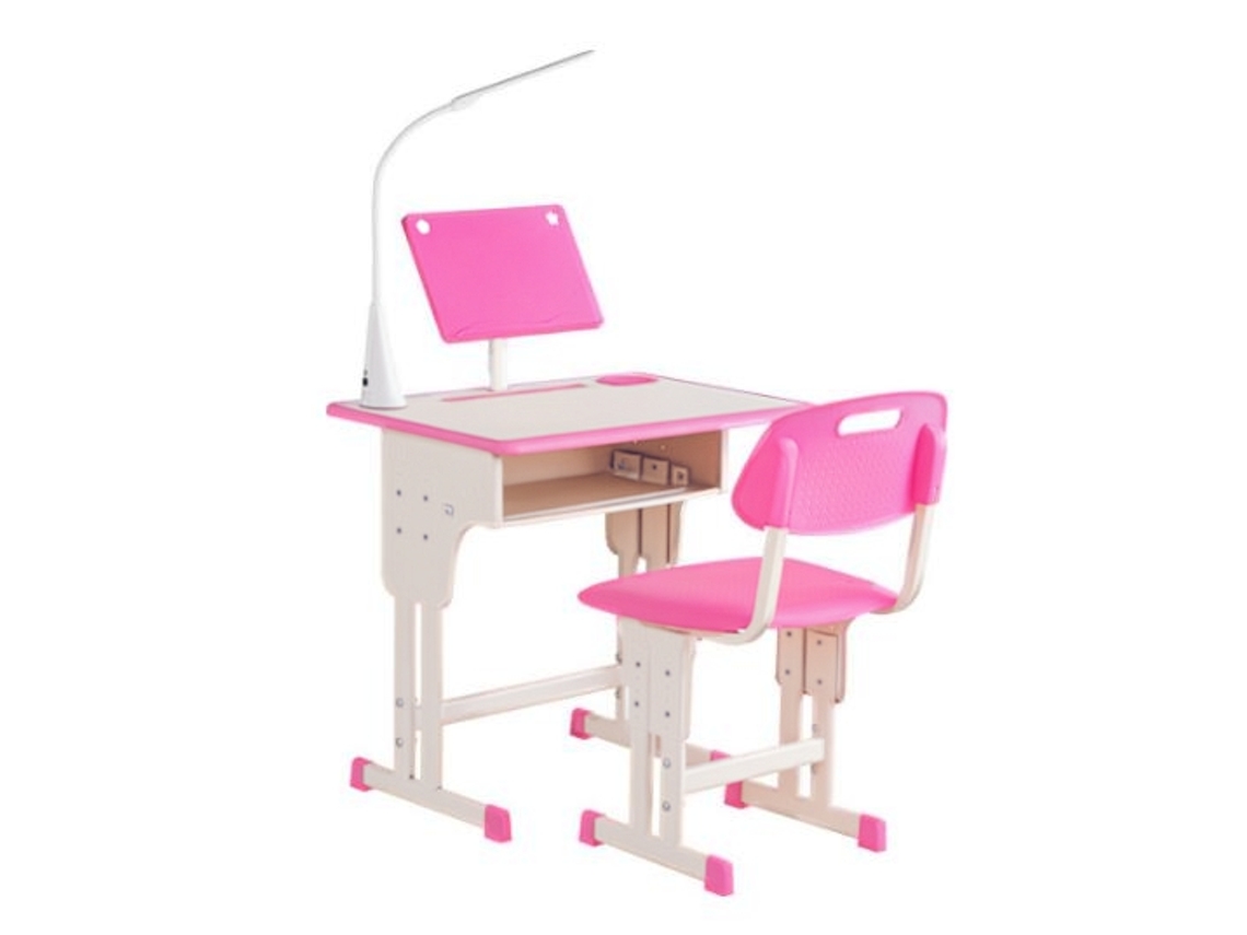 Escrivaninha Infantil Aço/mdf. Rosa, Altura Ajustável, Abajur,