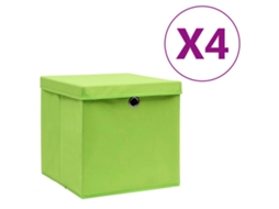 Vidaxl Caixas De Arrumação Com Tampas 4 Pcs 28x28x28 Cm Verde