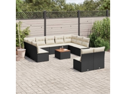 Vidaxl 12 Pcs Conjunto De Sofás De Jardim C/ Almofadões Vime Pe Preto