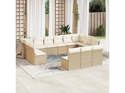 Vidaxl 13 Pcs Conjunto De Sofás P/ Jardim Com Almofadões Vime Pe Bege