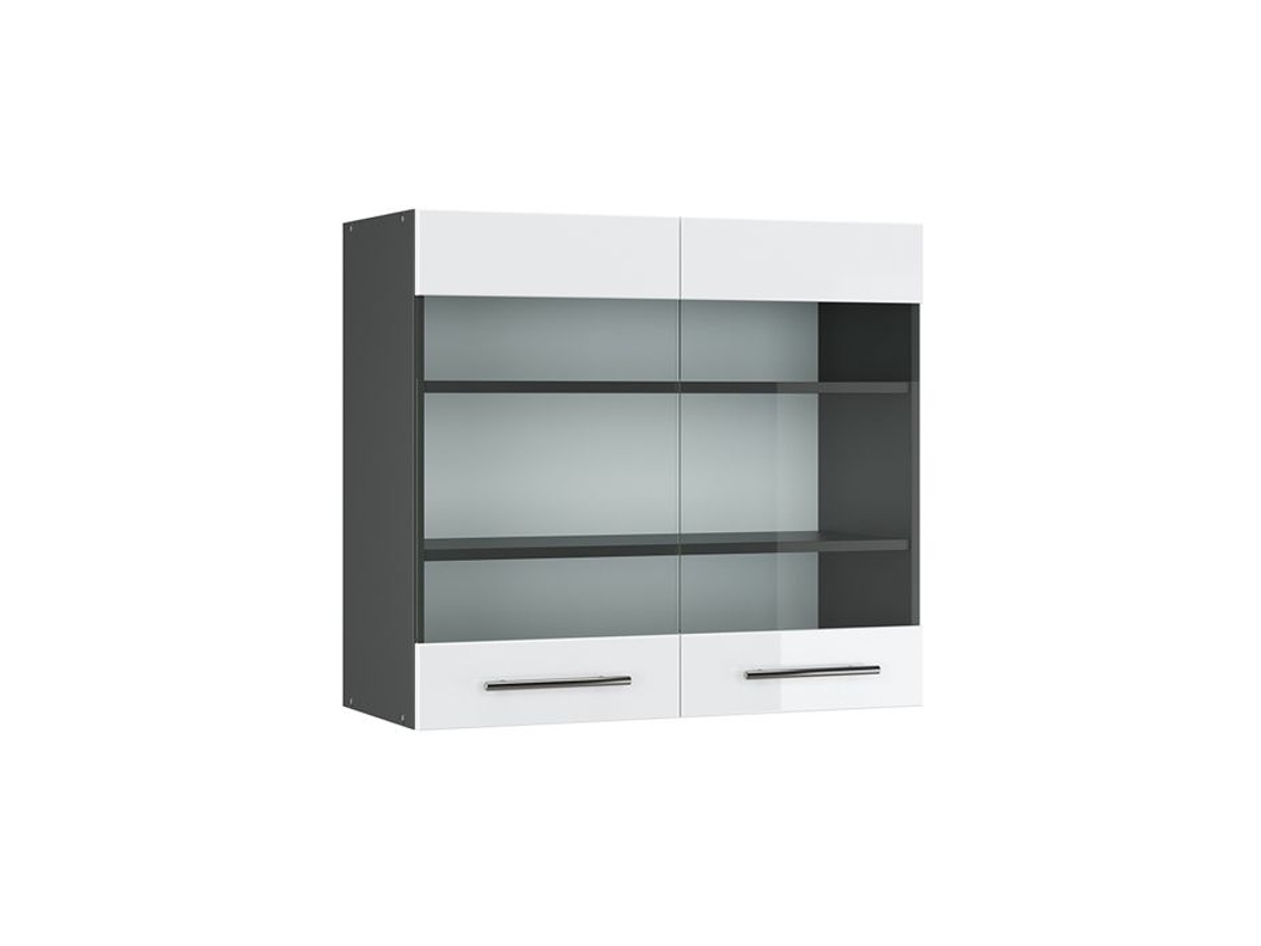 Armário de cozinha Fame-Line com vidro alto, 80 cm, branco alto brilho, Vicco