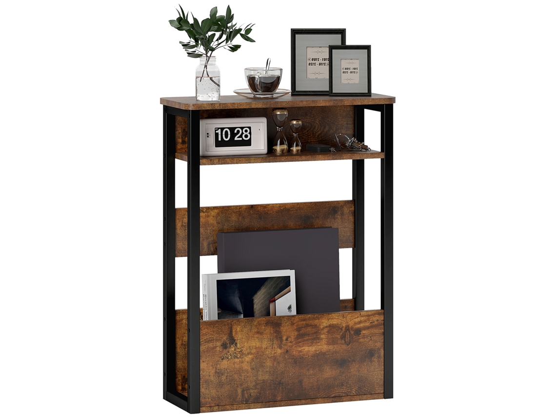 Mesa De Apoio / Mesa De Cabeceira Com 2 Níveis E Cantos Arredondados 46x18x58,5 Cm Marrom Rústico