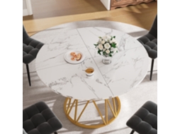 Mesa Redonda 100×100×76cm Tampo Mdf Marmorizado Pés Metálicos Elegantes Cor Dourada