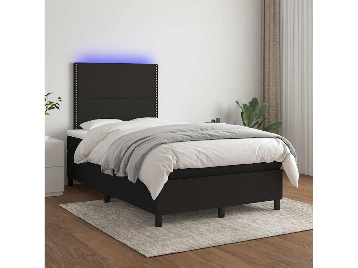 Vidaxl Cama Box Spring C/ Colchão E Led 120x200 Cm Tecido Preto