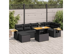 Vidaxl 8 Pcs Conjunto Sofás Jardim Com Almofadões Vime Pe/acácia Preto