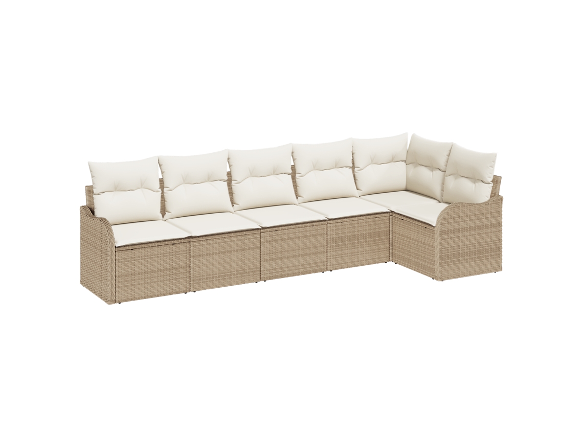 Conjunto 6 Conjunto De Sofá De Jardim Vidaxl Bege Vime Pe (287,5 X 122,5 X 69 Cm)