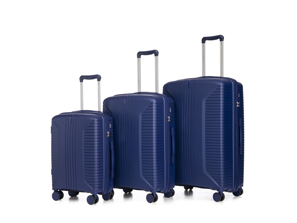 3 Malas Pp Rodinhas Giratórias 20/24/28 Cadeado Combinado Azul VELTRIX