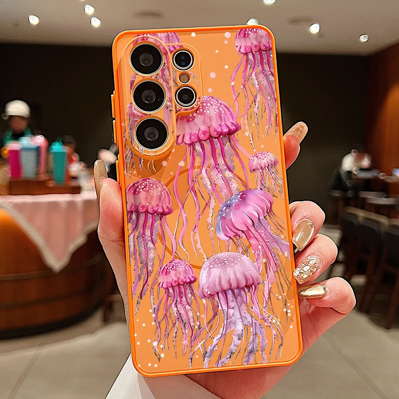 Capa Magnética Para Celular Samsung Galaxy S23 Com Estampa De Água-viva (laranja)