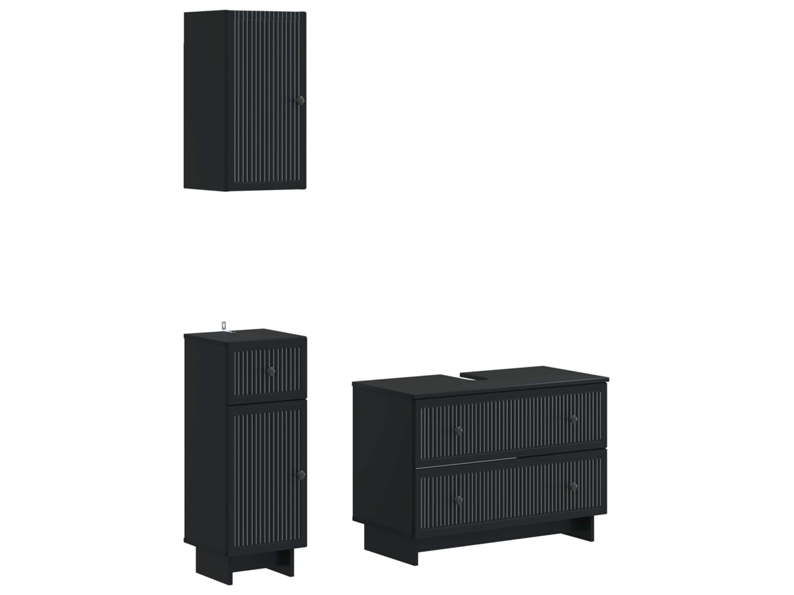 Vidaxl Conjunto De Armários Para Banheiro Com 3 Peças Ede Preto