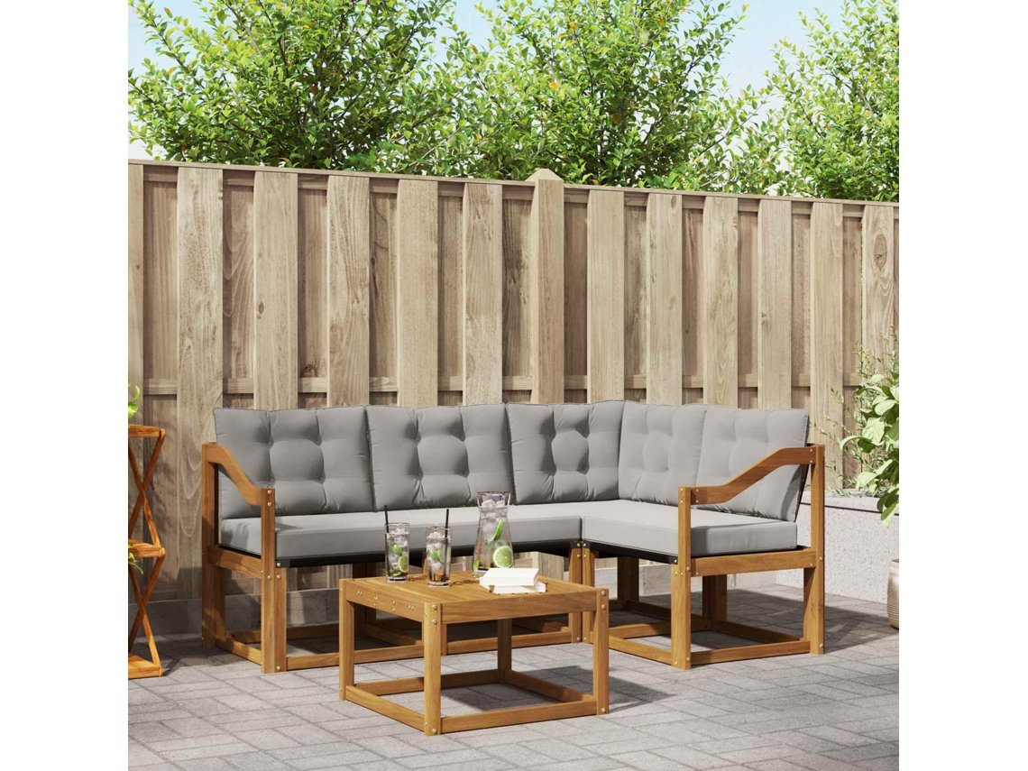 Vidaxl Conjunto De Sofás Para Exterior 5 Unid. Cinza Natural E Claro