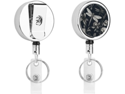 Porta Crachá Retrátil Preto Com Flor E Libélula, Moderno E Durável, Em Metal, Com Cordão De Nylon De 68, 5cm 27 Para