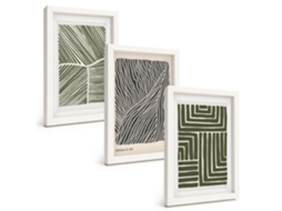 Conjunto De Pinturas Padrões De Linhas Verdes Formas Moldura Branca Quadros Para A Sala De Estar Espelharte (3 Peças 20x30 Cm)