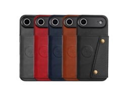 Capa Retrô Para Iphone 17 Air Com Compartimento Para Cartão E Fecho De Botão.