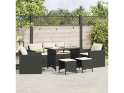 Vidaxl 6 Pcs Conjunto Sofás De Jardim C/ Almofadões Vime Pe Preto