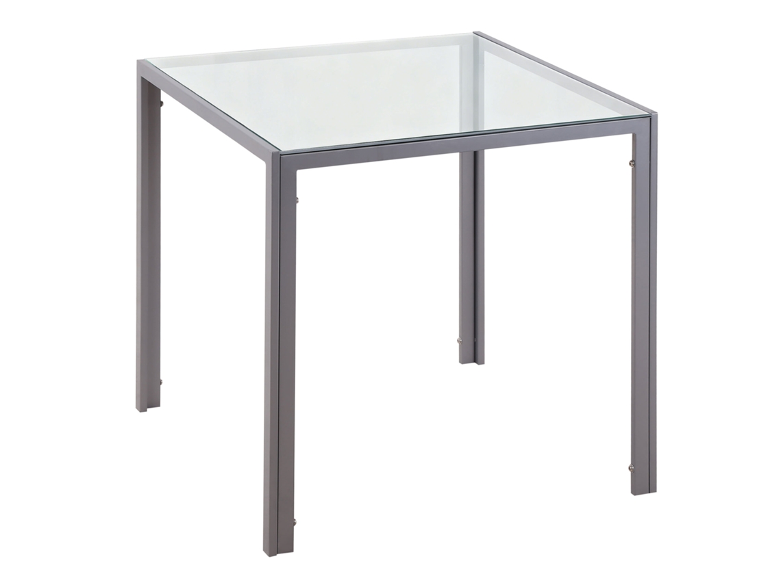 Mesa Jantar Quadrada Cinza Com Tampo Vidro, Design Compacto
