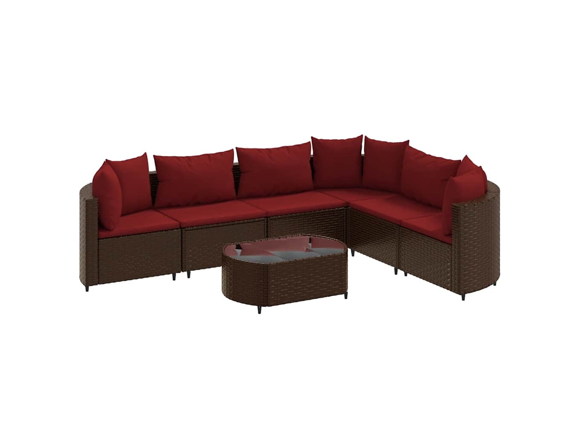 Conjunto de 7 Sofás de Jardim com Almofadões Vime Pe Castanho MAISON EXCLUSIVE (7 pcs)