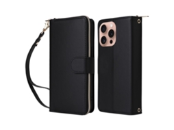 Capa Em Couro Pu Cor Preto, Para Iphone 16 Pro