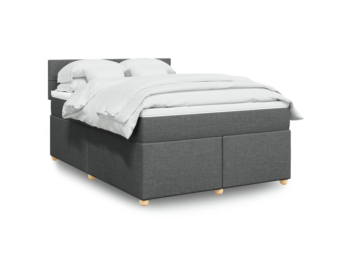 Vidaxl Cama Com Molas/colchão 140x200 Cm Tecido Cinzento-escuro
