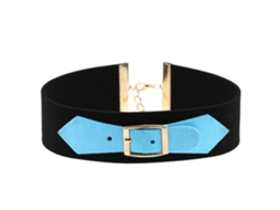 Colar Feminino Estilo Ocidental Com Botões Dourados E Gola De Veludo Azul Claro