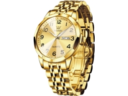 Lurelia Relógio De Quartzo Feminino, Aço Inoxidável, Calendário, Retroiluminação Led, Mostrador Grande, 3atm, Dourado, Modelo Lx05844