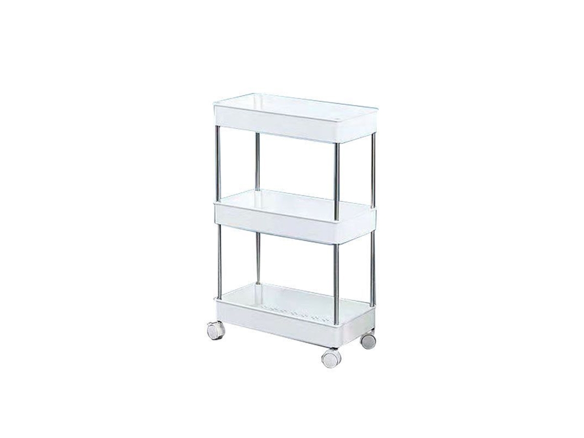 Carrinho de armazenamento móvel Rebe Slim de 3 níveis com rodas para cozinha, banheiro, lavanderia e espaços estreitos, branco.