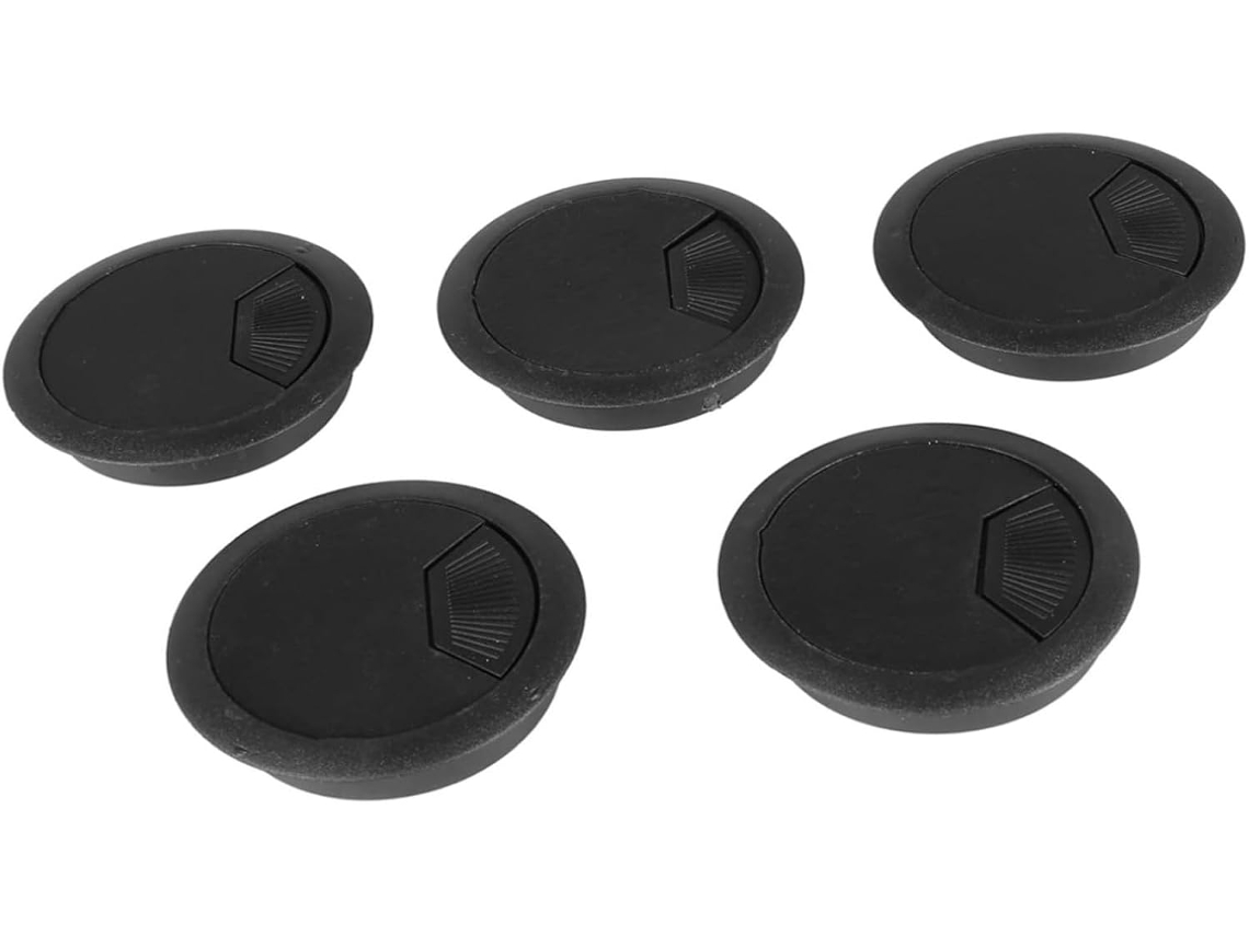 Conjunto de 5 tampões de plástico redondos com 70 mm de diâmetro.