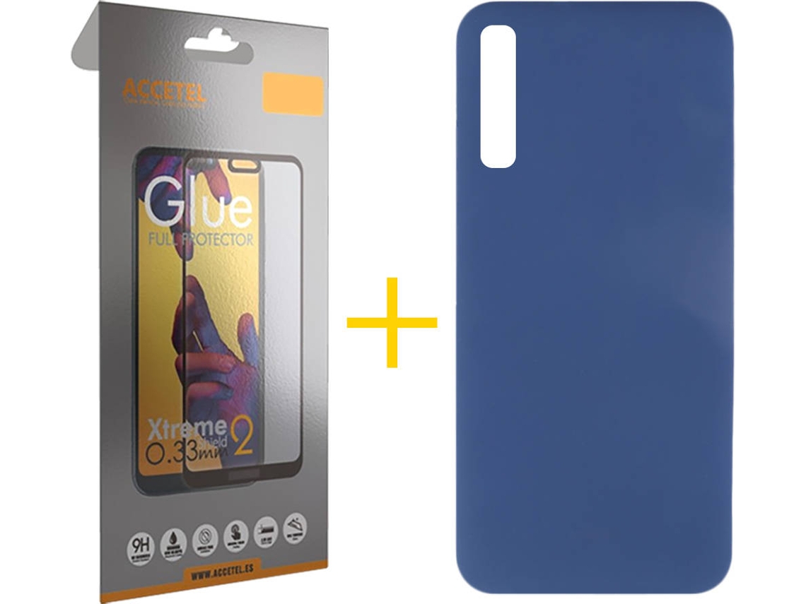 Kit Capa e Película Samsung Galaxy A50 ACCETEL Full Silicone Líquido (Azul)