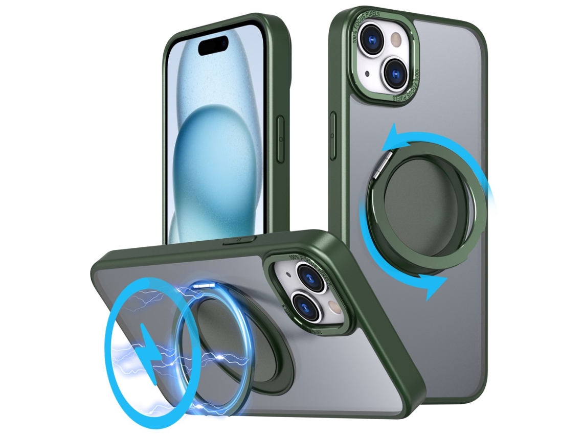 Suporte Casa Para Iphone 15 Pele Sintética Magnética Verde