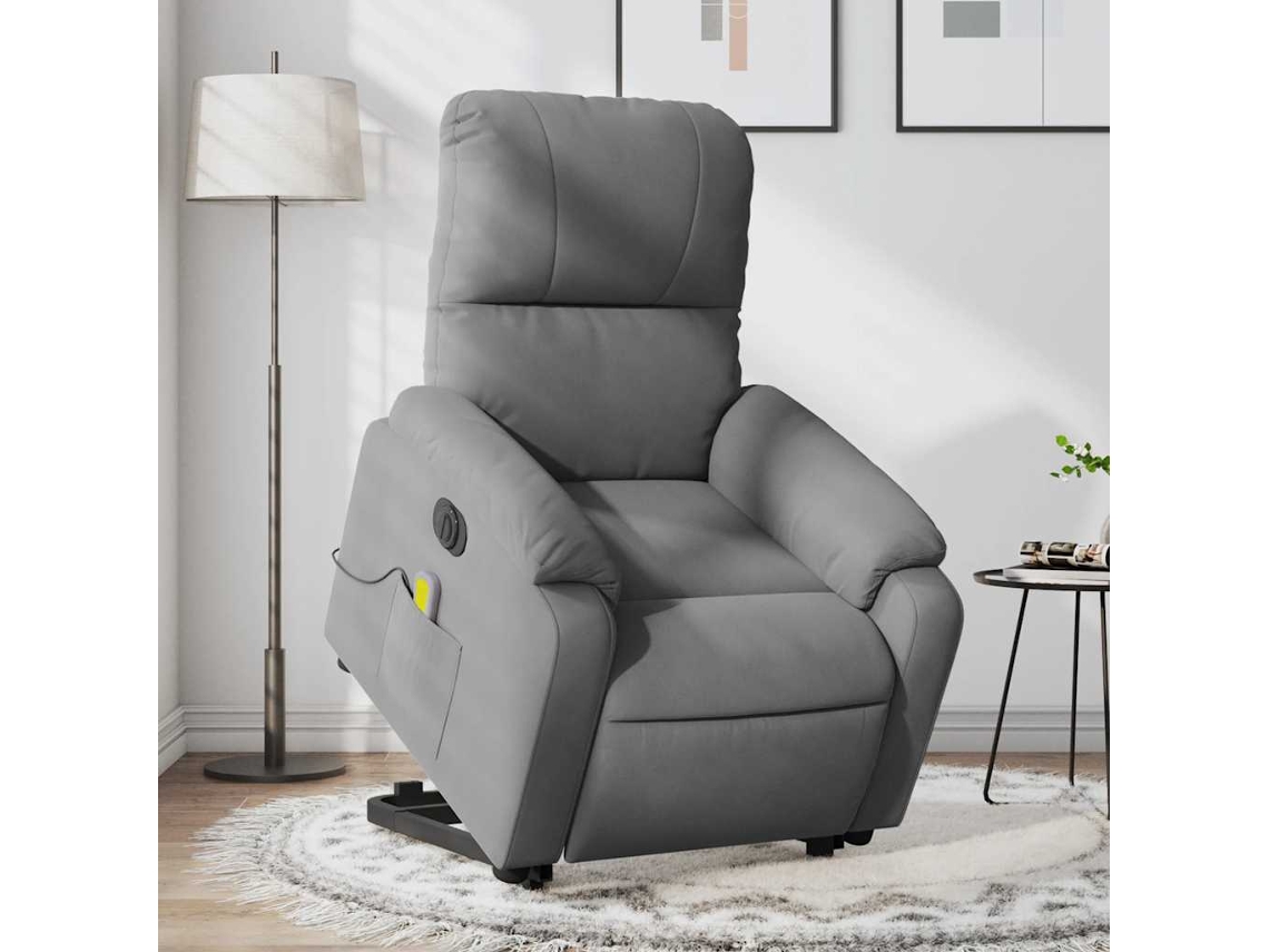 Vidaxl Poltrona Massagens Elétrica Elevatória Microfibra Cinza-escuro