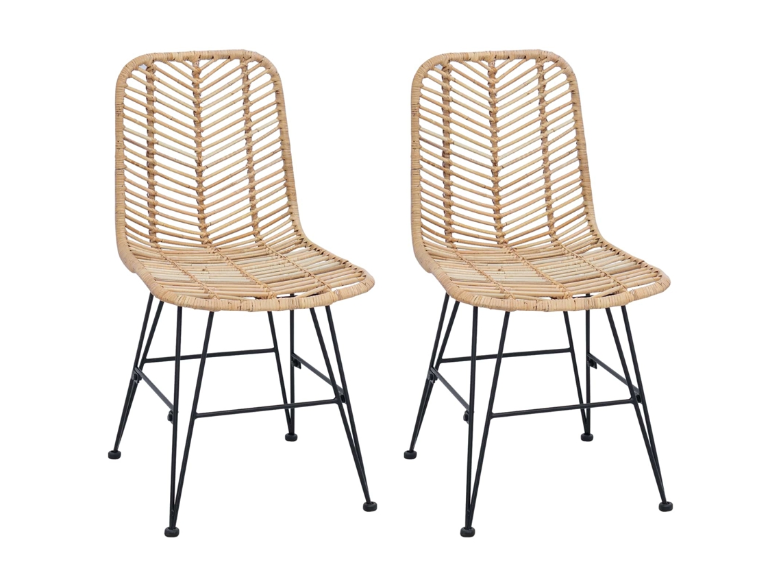 Cadeira de Jantar 2 Pcs Natural 44 X 47 X 85 Cm Rattan e Ferro VIDAXL