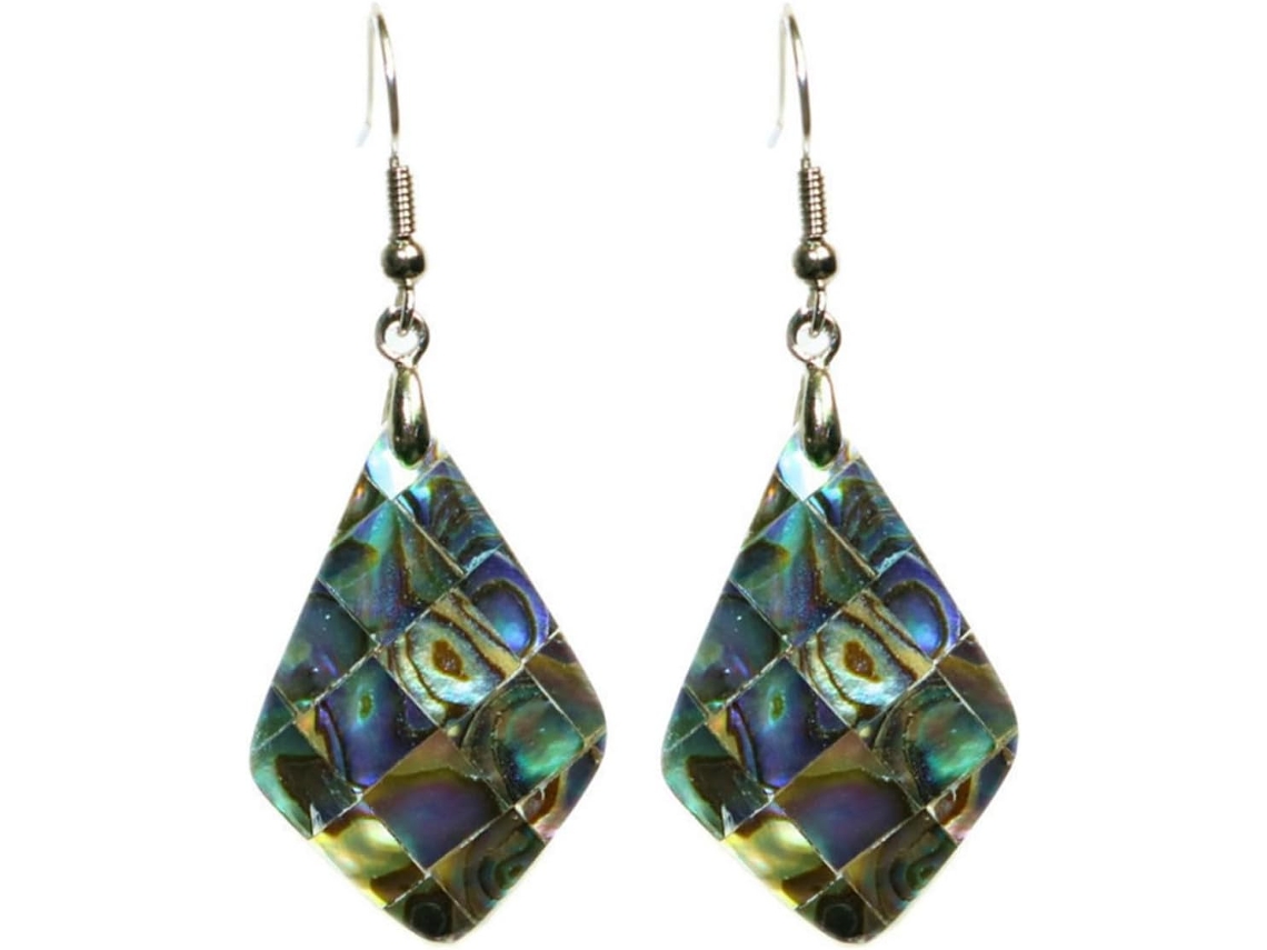 Brincos Pendentes Femininos, Concha De Abalone Natural, Design Angular Original, Joias