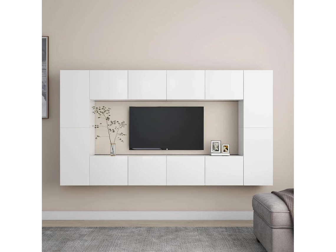 Vidaxl 8 Pcs Conjunto de Móveis de Tv Derivados de Madeira Branco