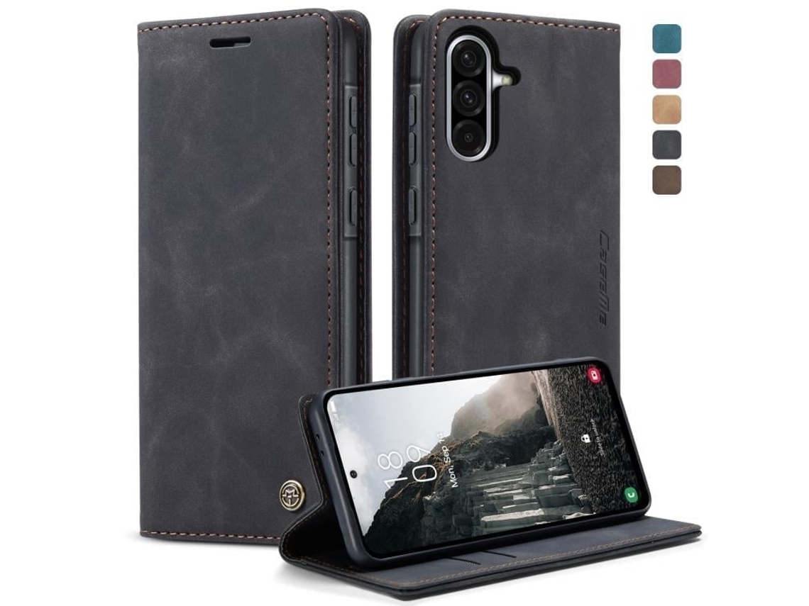 Capa Para Samsung Galaxy A56 Multifuncional Horizontal De Couro Preta