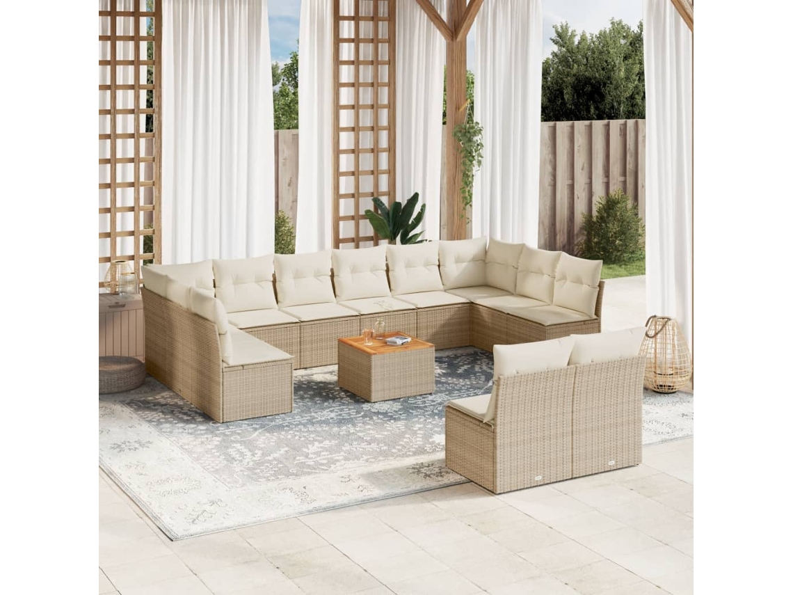 Conjunto de 13 Sofás para Jardim com Almofadas Vime Pe Bege Dkd Home Decor