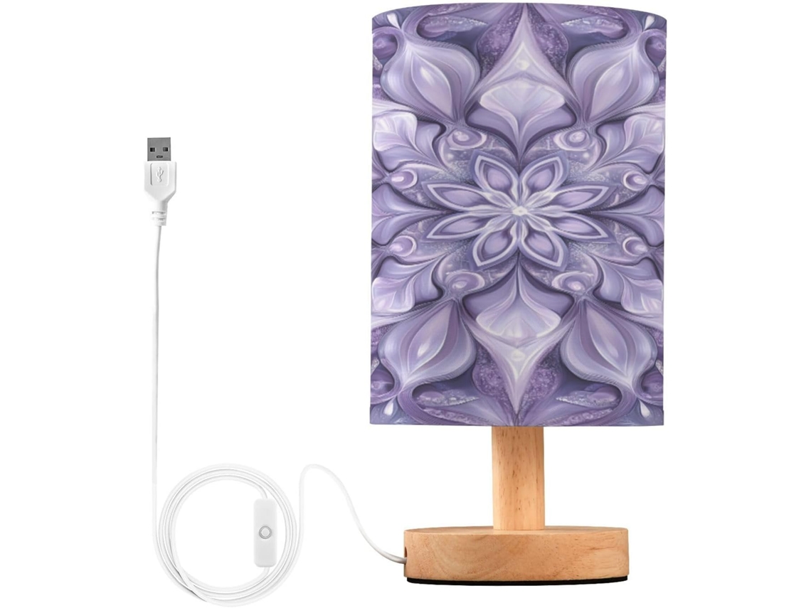 Abajur De Cabeceira Mandala Para Quarto, Abajur De Cabeceira Led, Luminária De Leitura Com Portas Usb E Cúpula Tecido