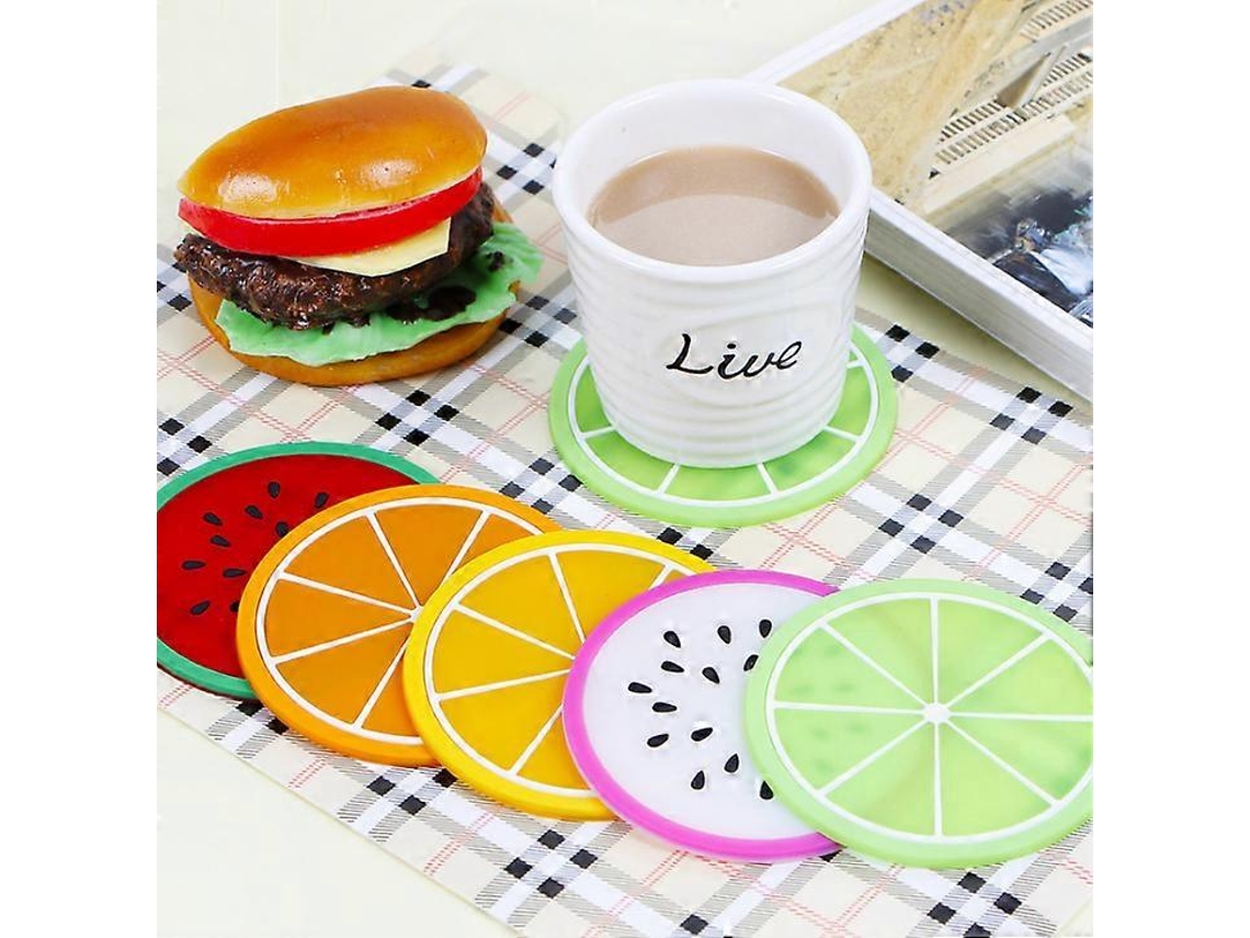 Conjunto De 5 Peças De Porta Copos Fofos Em Formato De Frutas, Em Silicone, Antiderrapantes, Para Tigelas E Com Isolamento Térmico. Nostalgia88
