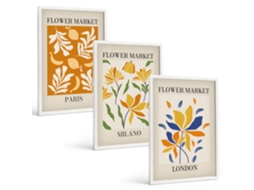 Pinturas Murais Modernas Pôsteres Florais Paris Milão Londres Moldura Branca Imagens Para Um Quarto Infantil Espelharte (3 Piezas De 40x60 Cm)