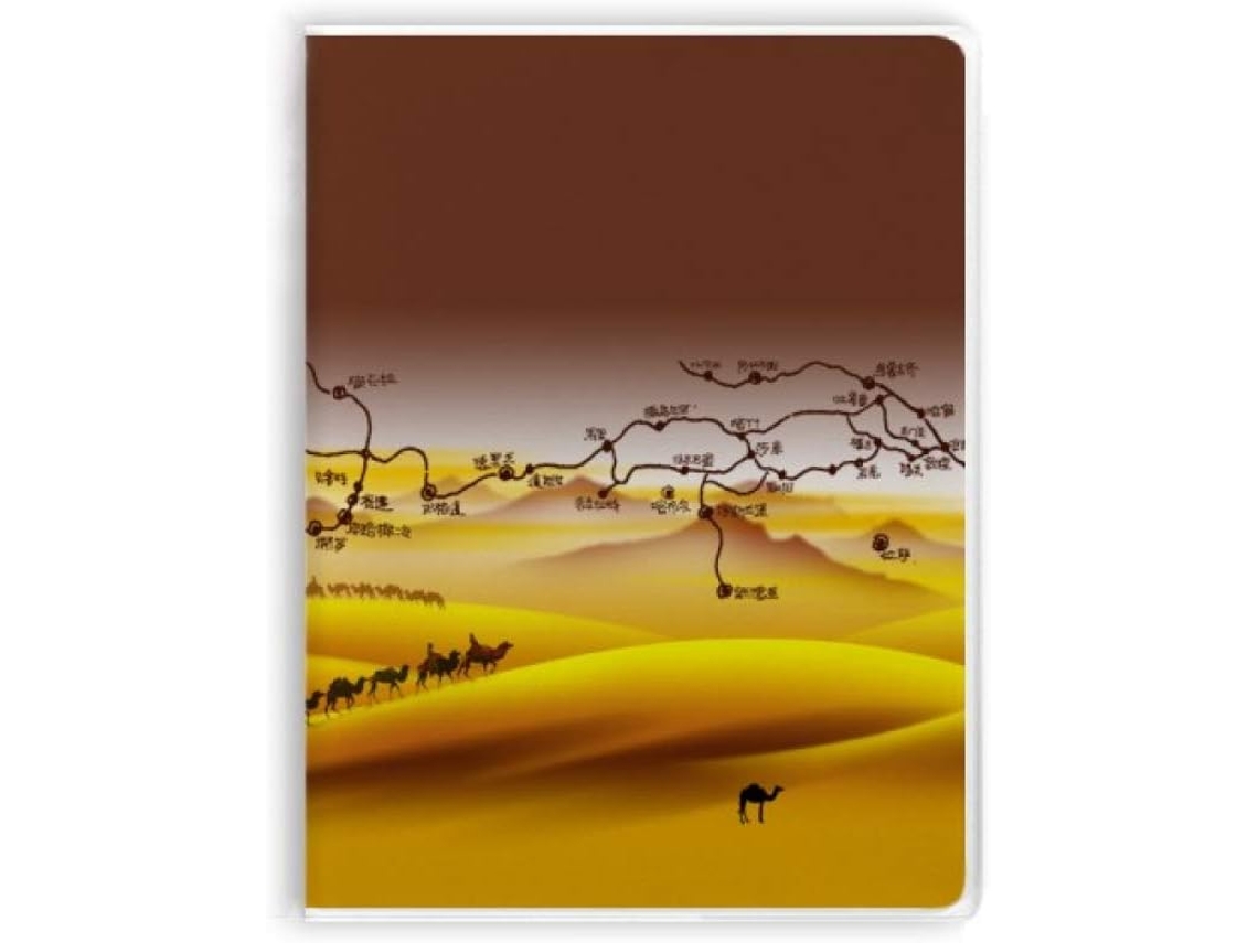 Caderno com Sopa de Cobertura Padrão Mapa Rodoviário do Deserto Ao Longo do Caminho para a Seda