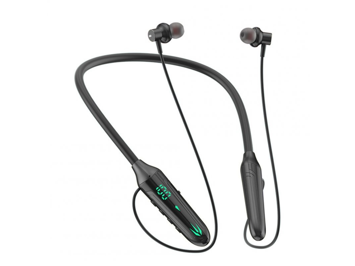 Auriculares Bluetooth Sem Fio Tipo Pendurado no Pescoço com Tela Digital Baixa Latência para Jogos Knight Black