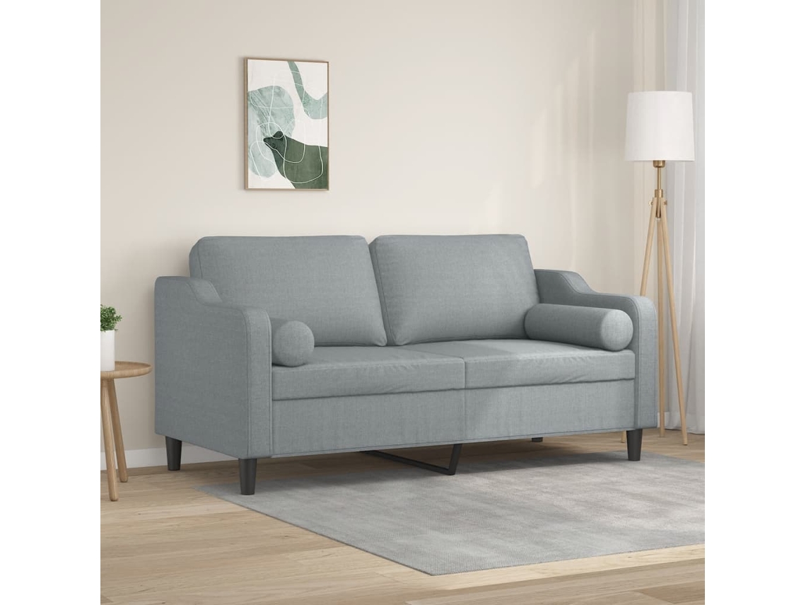 Vidaxl Sofá 2 Lugares + Almofadas Decorativas 140cm Tecido Cinza-claro