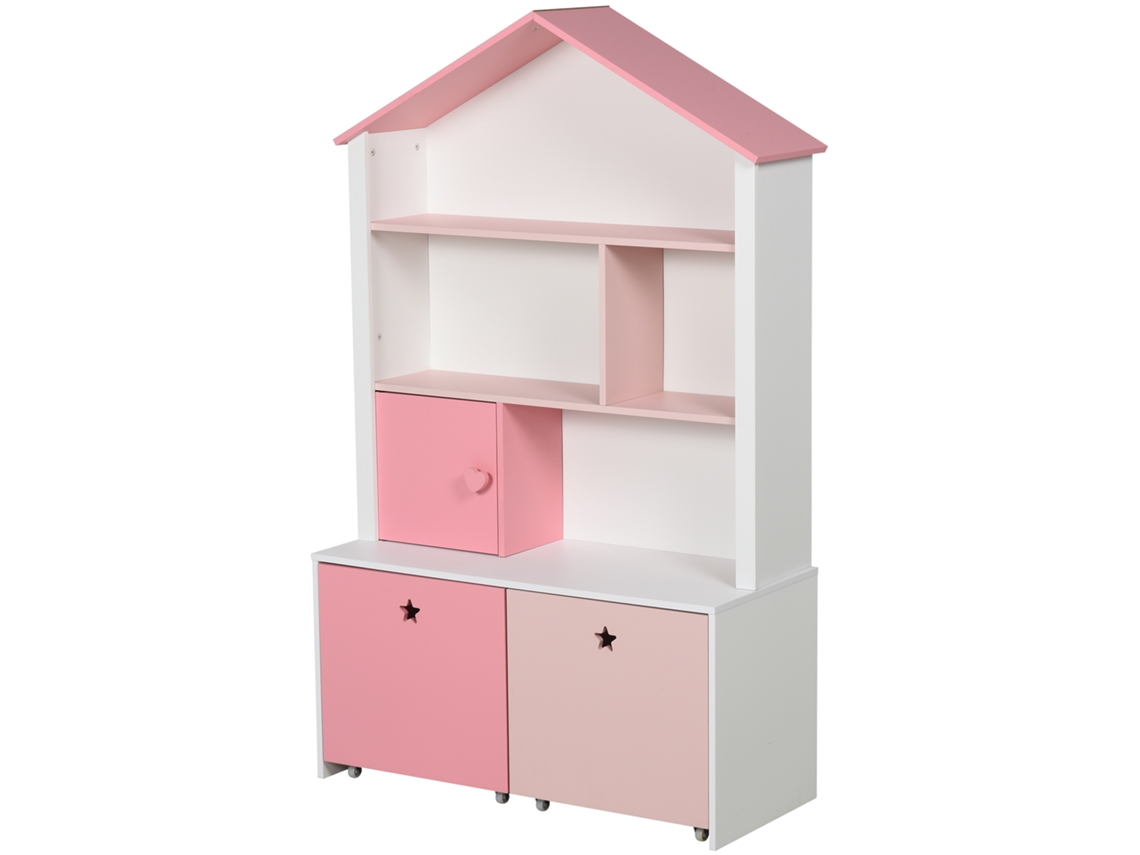 Estante Infantil Mdf e Pp Cor Rosa e Branco 80x34x130cm Homcom