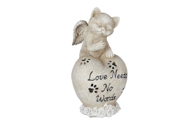 Relaxdays Decoração De Sepultura Para Gato, Memorial De Animal, Lápide Com Coração E Anjo, Resistente, Creme