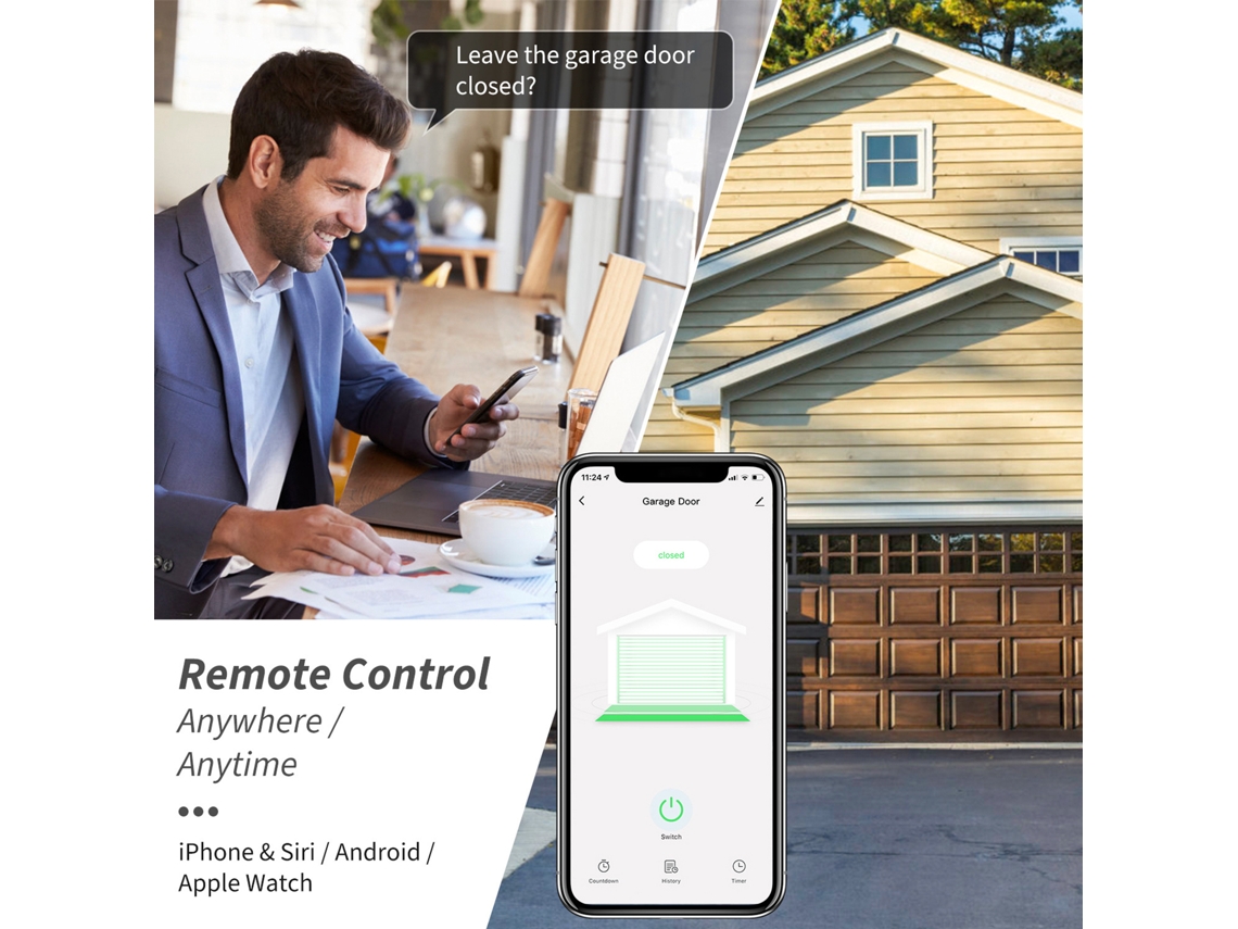 Abridor De Portão De Garagem Inteligente Wifi Tuya (controle Remoto Sem Fio, Operação Por Aplicativo)