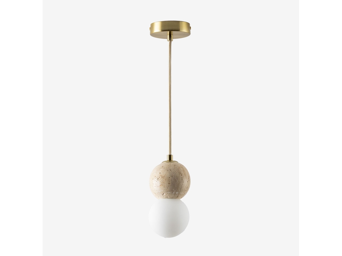 SKLUM Lâmpada de Teto Bola de Cristal de Travertino Davise Vidro Dourado