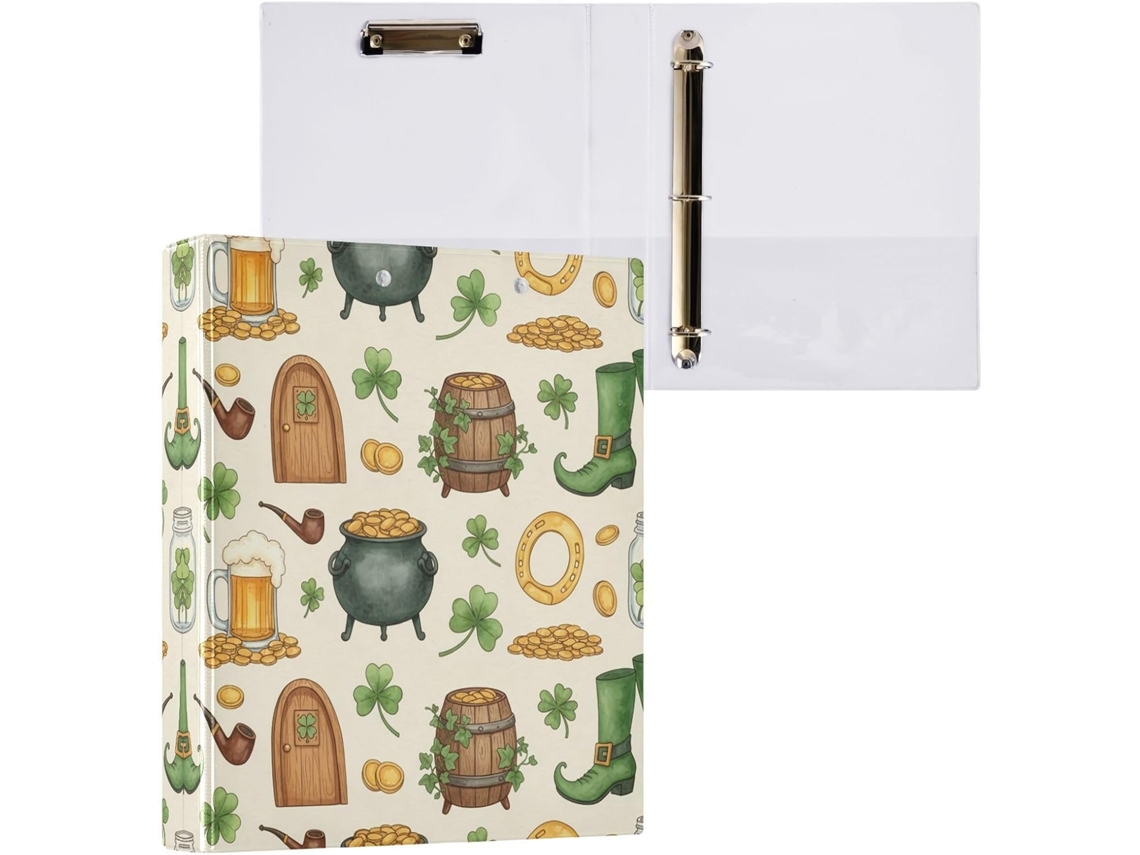 Pasta de 3 Argolas para Papel Tamanho Carta , Dia São Patrício, Organizador Redondas com Pranc (27,9 X 21,6 Cm)