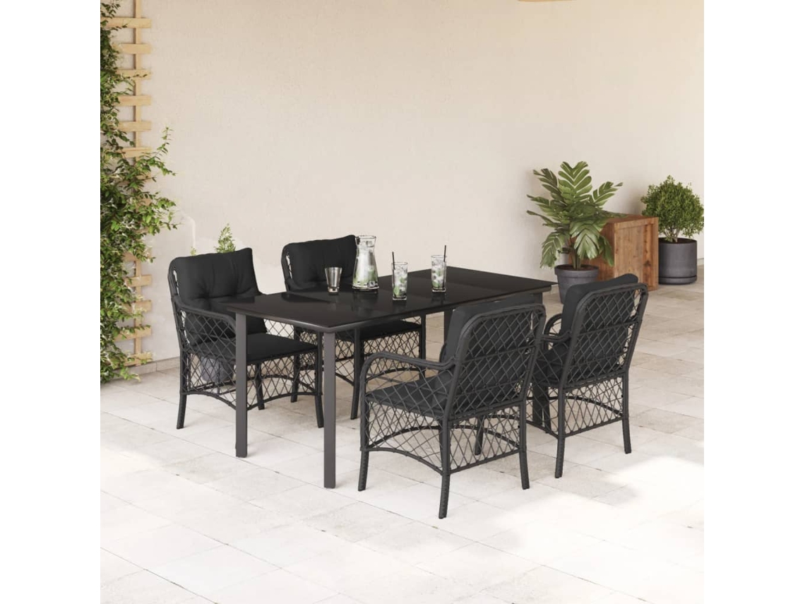 Vidaxl 5 Pcs Conjunto de Jantar P/ Jardim C/ Almofadões Vime Pe Preto