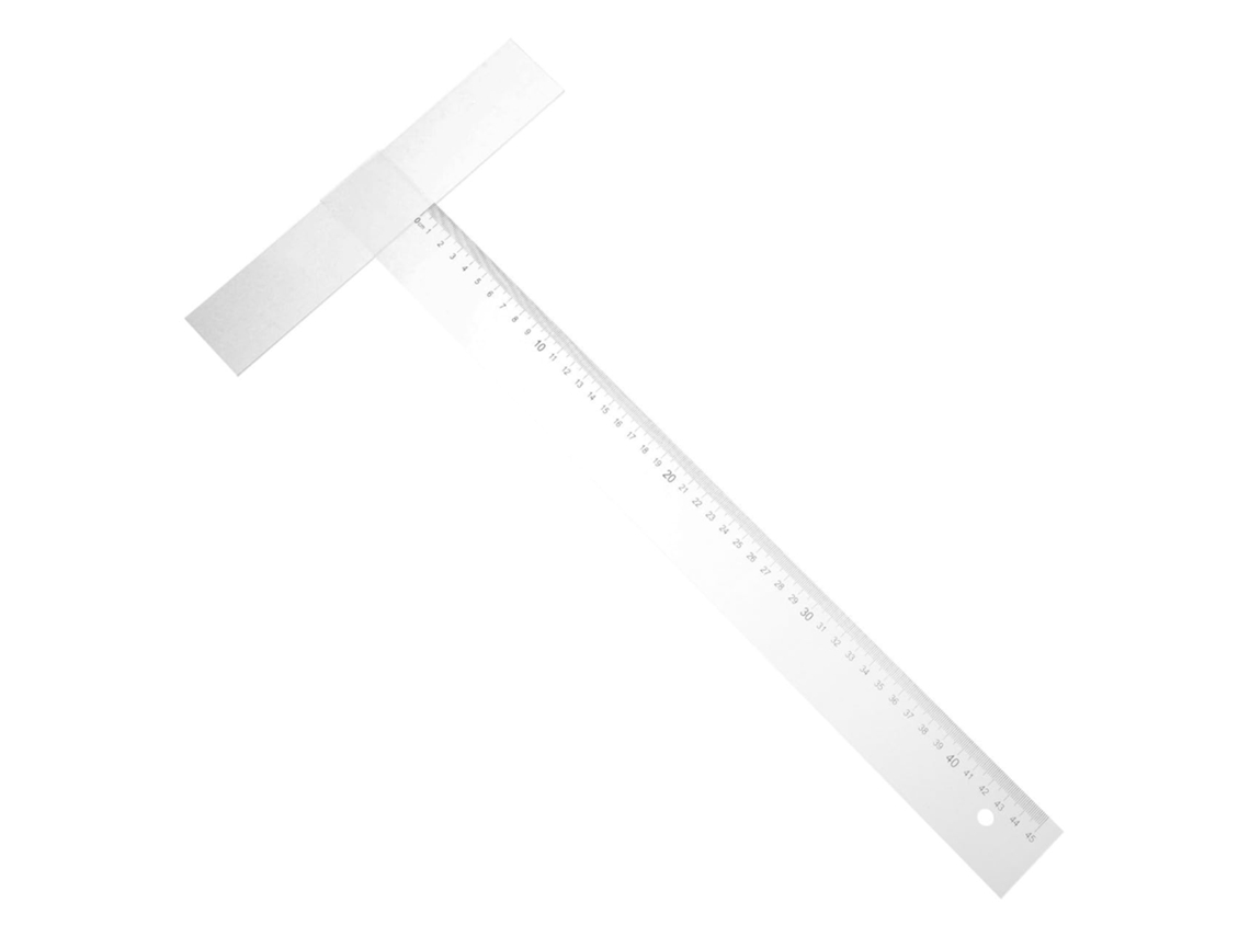 Esquadro em T de acrílico branco de 45 cm com cabeça removível e parafuso